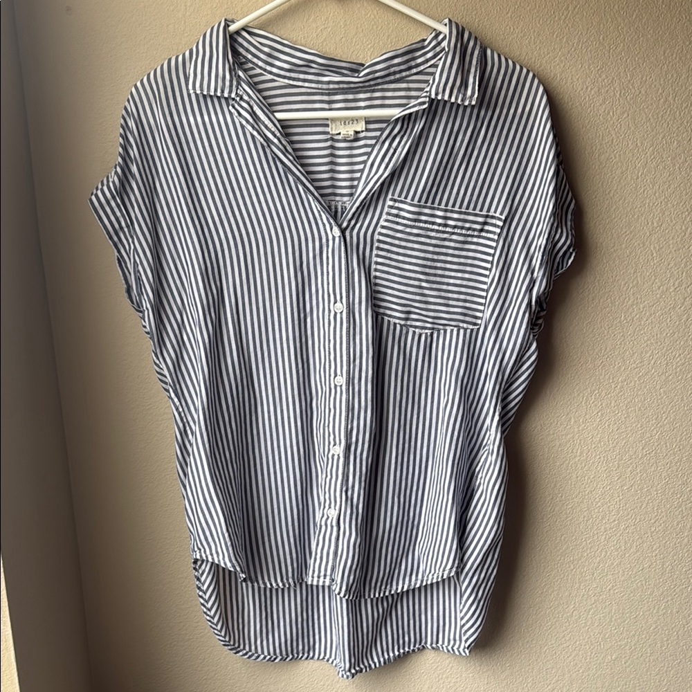 Blue Striped Button-Up Top